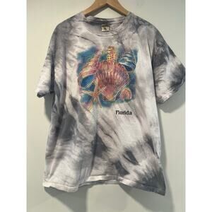 Vintage Florida T-Shirt Tye Die Seashells, Star Fish and Seahorse Size XL JL